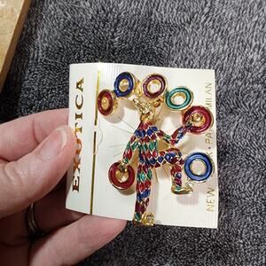New Exotica Circus Juggler pin brooch enameled with rhinestones b34